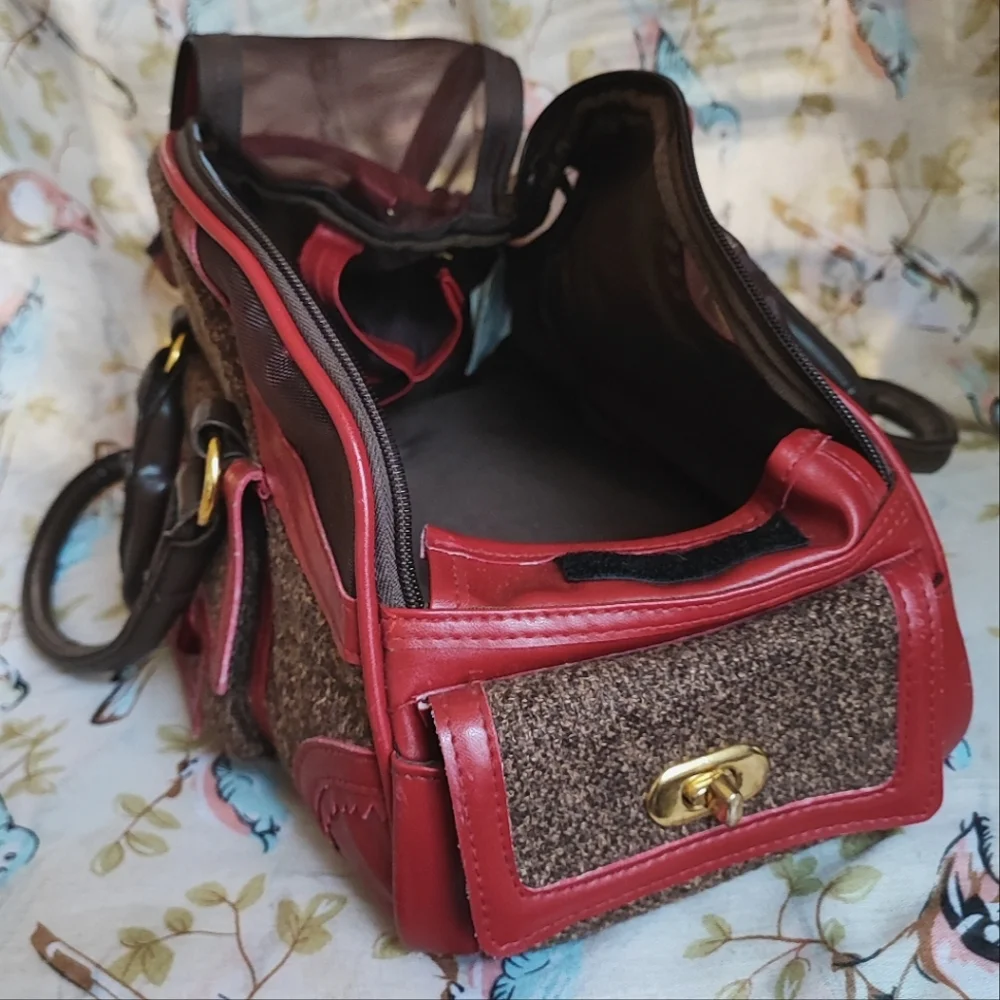 Pet Dog Cat Carrier Airplane Travel Road Trip Crate Soft Sided Wooly Brown Red